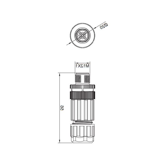 M12 4Pin、公头直型、螺钉连接、64F101